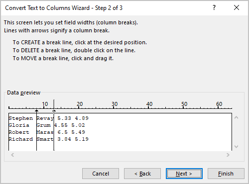 Convert text to columns with fixed-width data in Excel 365