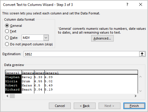 Convert text to columns in Excel 365