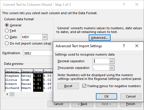 Advanced in Convert text to columns in Excel 365