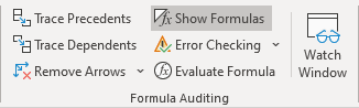 Show Formulas button in Excel 365