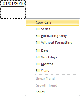 Data Series in popup in Excel 2010