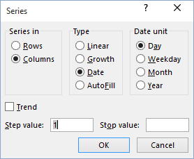 Series in Excel 2016