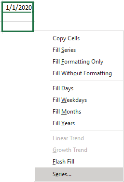 Data Series in popup in Excel 365