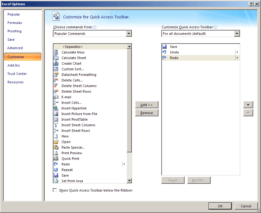 Excel 2007 Options