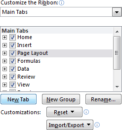 New Tab in Excel 2010