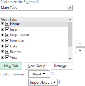 New Tab in Excel 2016