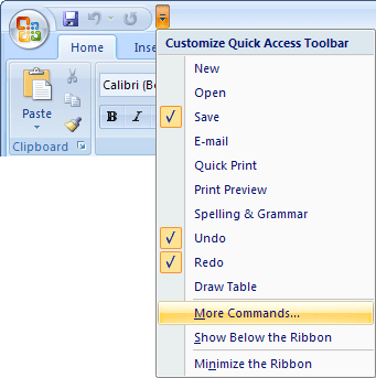 Quick Access in Excel 2007