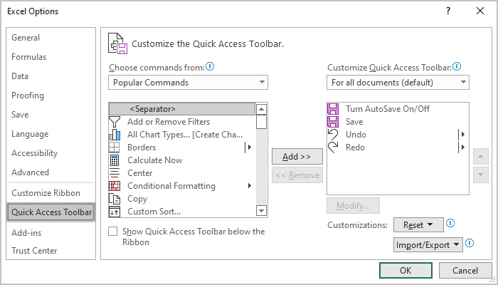 Excel for Microsoft 365 Options Excel 365 Options