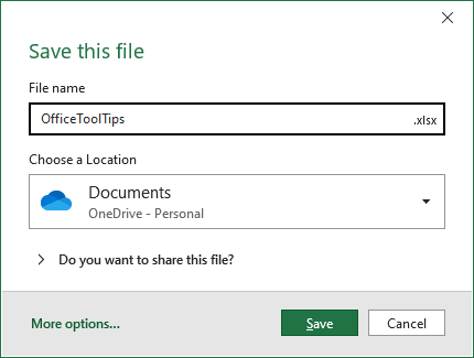 Save this file in Excel 365