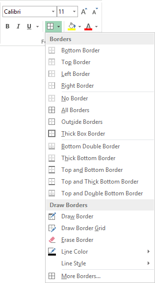 Border style list in Excel 2013