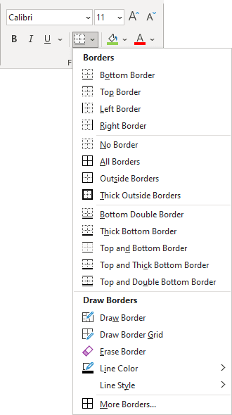 Border style list in Excel 365
