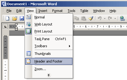 header and footer in Word 2003