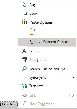 Remove a content control in Word 365