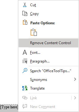 Remove a content control in Word for Microsoft 365 Remove a content control in Word 365
