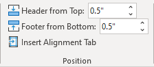 Position group in the Header and Footer tab in Word 365