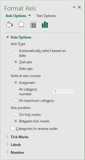 Axis options in Excel 2016