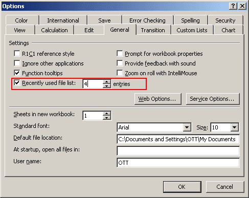 excel 2003 options