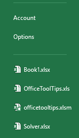 Recent workbooks in Excel 2016