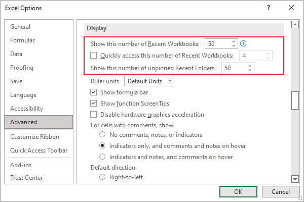 Advanced Excel for Microsoft 365 Options Advanced Excel 365 Options