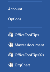 Recent documents in Word 2016