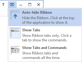 Ribbon displays options Word 2013