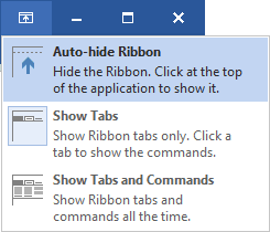 Ribbon displays options Word 2016