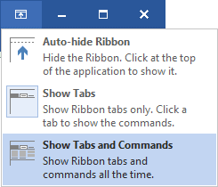 Ribbon displays options Word 2016