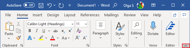 Minimize Ribbon button Word for Microsoft 365 Minimize Ribbon button Word 365