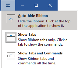 Ribbon displays options Word 365