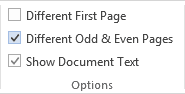Header and Footer Options in Word 2013