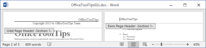 Example of different headers and footers on odd and even pages Word 2016 Example of different headers and footers on odd and even pages Word 2016