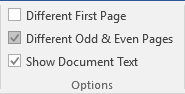 Header and Footer Options in Word 2016
