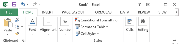 Display Minimized Ribbon Excel 2013
