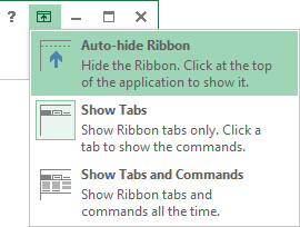 Ribbon displays options Excel 2013