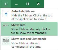 Ribbon displays options Excel 2016