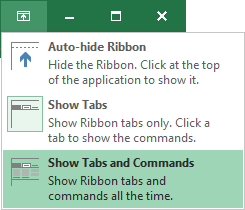 Ribbon displays options Excel 2016