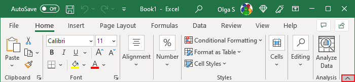 Minimize Ribbon button Excel for Microsoft 365 Minimize Ribbon button Excel 365
