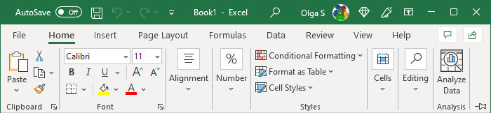 Display Minimized Ribbon Excel 365