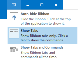 Ribbon displays options Outlook 2016 Ribbon displays options Outlook 2016