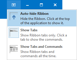 Ribbon displays options Outlook 2016