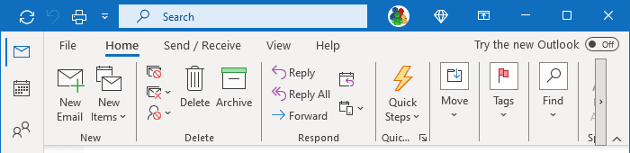 Partially Collapsed Ribbon in Outlook 365