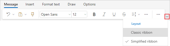 Ribbon display options button in Outlook for Web Ribbon display options button in Outlook for Web
