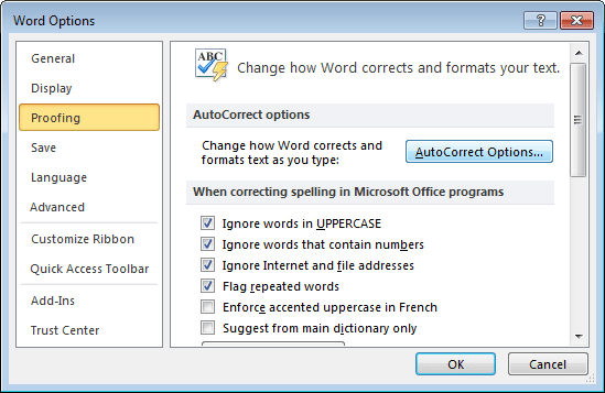 Proofing Word 2010