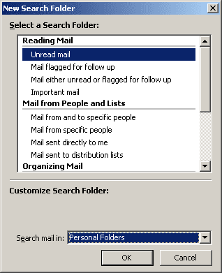 New Search Folders Outlook 2003