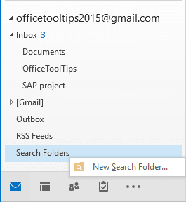 popup New Search Folders in Outlook 2016