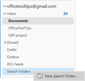 popup New Search Folders in Outlook 365