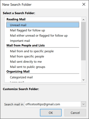 New Search Folders in Outlook 365