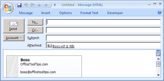 Send as Business Card in Outlook 2007