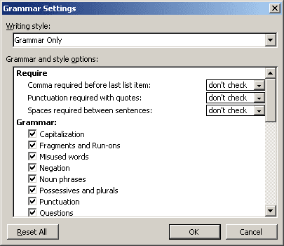 Grammar Settings in Word 2003