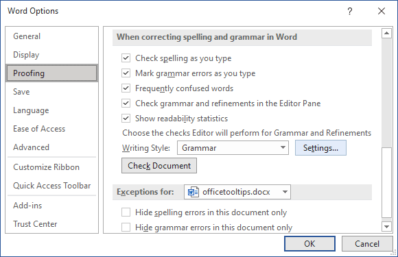 Proofing tab in Word for Microsoft 365 Proofing tab in Word 365